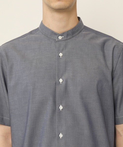 KASHIYAMA（カシヤマ）の「バンドカラーショートスリーブ　ロイヤルオックス　ロングテイルシャツ（シャツ/ブラウス・メンズ・ホワイト/ネイビー・マルチサイズ）」の15枚目の写真