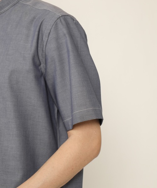 KASHIYAMA（カシヤマ）の「バンドカラーショートスリーブ　ロイヤルオックス　ロングテイルシャツ（シャツ/ブラウス・メンズ・ホワイト/ネイビー・マルチサイズ）」の18枚目の写真