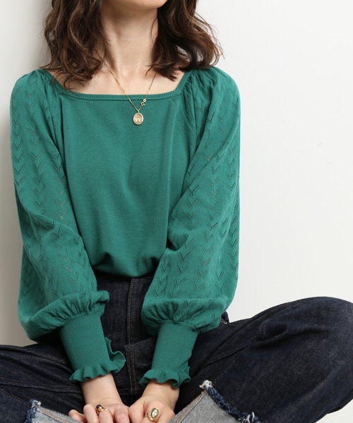 SLOBE IENA(スローブイエナ)の「PECCI SOFTCREPE 柄編みプルオーバー【手洗い可能】◆(ニット/セーター・レディース・ナチュラル/グリーン/イエロー・FREE)」の2枚目の写真