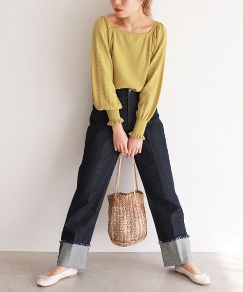 SLOBE IENA(スローブイエナ)の「PECCI SOFTCREPE 柄編みプルオーバー【手洗い可能】◆(ニット/セーター・レディース・ナチュラル/グリーン/イエロー・FREE)」の8枚目の写真