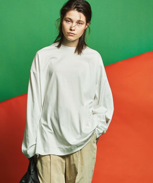 MAISON SPECIAL(メゾンスペシャル)の「《ユニセックスアイテム》ALBINI/アルビニ スムースプライムオーバークルーネックロングスリーブTシャツ 【MAISON SPECIAL/メゾンスペシャル】(Tシャツ/カットソー・メンズ・ホワイト/ブラック/ピンク/ブルー/グリーン/その他1/その他2/スモークピンク・44/46/48)」の1枚目の写真