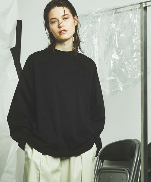 MAISON SPECIAL(メゾンスペシャル)の「《ユニセックスアイテム》ALBINI/アルビニ スムースプライムオーバークルーネックロングスリーブTシャツ 【MAISON SPECIAL/メゾンスペシャル】(Tシャツ/カットソー・メンズ・ホワイト/ブラック/ピンク/ブルー/グリーン/その他1/その他2/スモークピンク・44/46/48)」の2枚目の写真