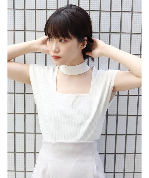 MURUA（ムルーア）の「チョーカーフレンチスリーブニット（ニット/セーター・レディース・ホワイト/ブラック/ピンク/ベージュ・FREE）」の10枚目の写真