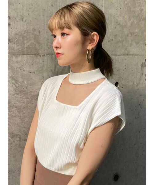 MURUA（ムルーア）の「チョーカーフレンチスリーブニット（ニット/セーター・レディース・ホワイト/ブラック/ピンク/ベージュ・FREE）」の14枚目の写真