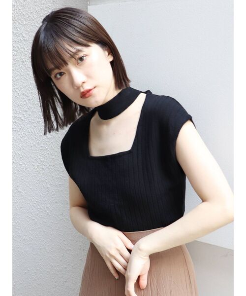 MURUA（ムルーア）の「チョーカーフレンチスリーブニット（ニット/セーター・レディース・ホワイト/ブラック/ピンク/ベージュ・FREE）」の9枚目の写真