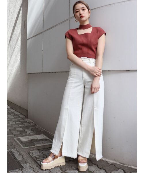 MURUA（ムルーア）の「チョーカーフレンチスリーブニット（ニット/セーター・レディース・ホワイト/ブラック/ピンク/ベージュ・FREE）」の16枚目の写真