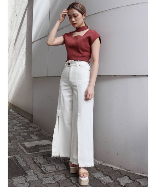 MURUA（ムルーア）の「チョーカーフレンチスリーブニット（ニット/セーター・レディース・ホワイト/ブラック/ピンク/ベージュ・FREE）」の11枚目の写真