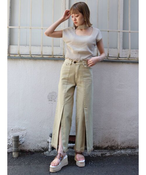 MURUA（ムルーア）の「チョーカーフレンチスリーブニット（ニット/セーター・レディース・ホワイト/ブラック/ピンク/ベージュ・FREE）」の8枚目の写真