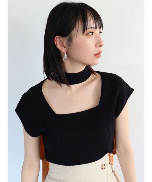 MURUA（ムルーア）の「チョーカーフレンチスリーブニット（ニット/セーター・レディース・ホワイト/ブラック/ピンク/ベージュ・FREE）」の15枚目の写真