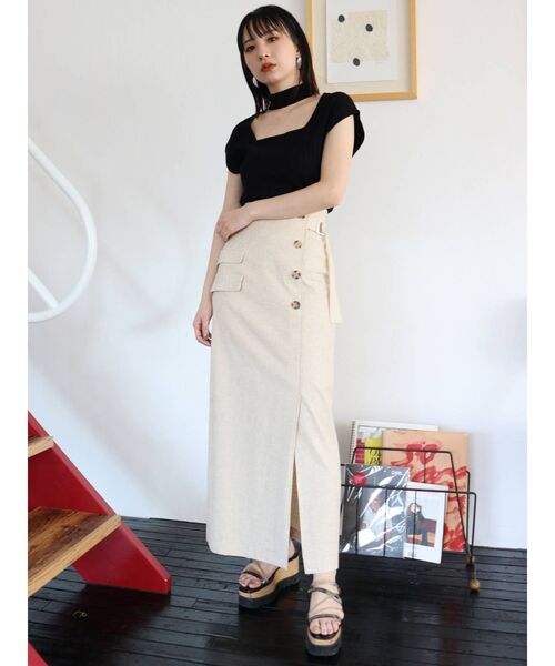 MURUA（ムルーア）の「チョーカーフレンチスリーブニット（ニット/セーター・レディース・ホワイト/ブラック/ピンク/ベージュ・FREE）」の6枚目の写真