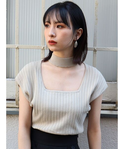 MURUA（ムルーア）の「チョーカーフレンチスリーブニット（ニット/セーター・レディース・ホワイト/ブラック/ピンク/ベージュ・FREE）」の19枚目の写真