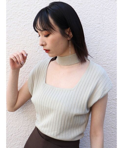 MURUA（ムルーア）の「チョーカーフレンチスリーブニット（ニット/セーター・レディース・ホワイト/ブラック/ピンク/ベージュ・FREE）」の20枚目の写真