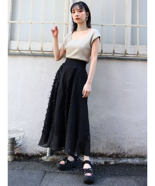 MURUA（ムルーア）の「チョーカーフレンチスリーブニット（ニット/セーター・レディース・ホワイト/ブラック/ピンク/ベージュ・FREE）」の21枚目の写真