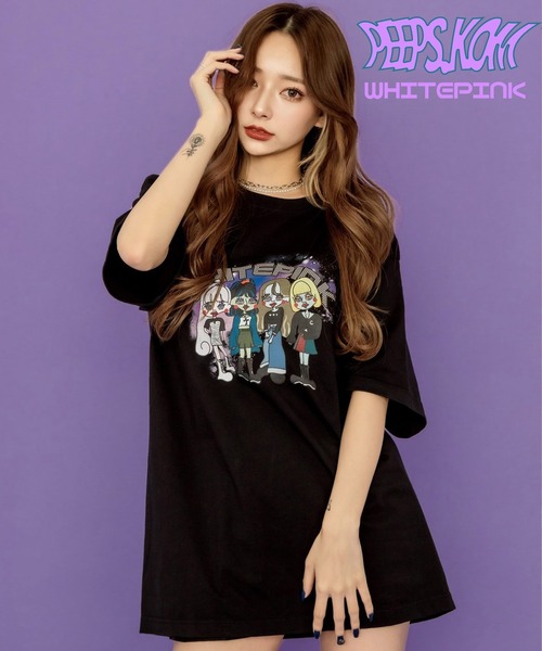 .KOM(ドットコム)の「『WHITEPINK』おぴんくTシャツ///(Tシャツ/カットソー・レディース・ホワイト/ブラック・FREE)」の2枚目の写真