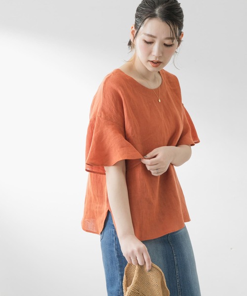 F by ROSSO（エフバイロッソ）の「F by ROSSO　リネンフレアスリーブブラウス（シャツ/ブラウス・レディース・ベージュ/オレンジ/ブルー/ブラック・FREE）」の19枚目の写真