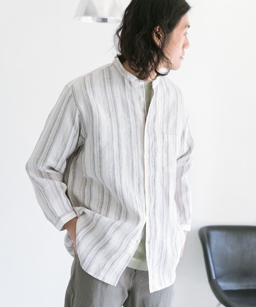 URBAN RESEARCH DOORS（アーバンリサーチドアーズ）の「リネンバンドカラー8分袖シャツ（シャツ/ブラウス・メンズ・アイボリー/ベージュ系その他/ミント/ホワイト系その他/パープル/ブラウン系その他・40/38）」の10枚目の写真