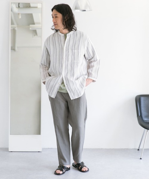 URBAN RESEARCH DOORS（アーバンリサーチドアーズ）の「リネンバンドカラー8分袖シャツ（シャツ/ブラウス・メンズ・アイボリー/ベージュ系その他/ミント/ホワイト系その他/パープル/ブラウン系その他・40/38）」の11枚目の写真