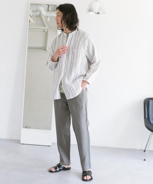 URBAN RESEARCH DOORS（アーバンリサーチドアーズ）の「リネンバンドカラー8分袖シャツ（シャツ/ブラウス・メンズ・アイボリー/ベージュ系その他/ミント/ホワイト系その他/パープル/ブラウン系その他・40/38）」の12枚目の写真