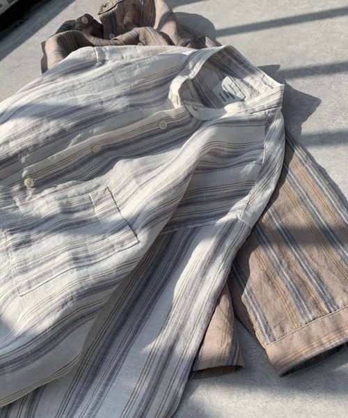 URBAN RESEARCH DOORS（アーバンリサーチドアーズ）の「リネンバンドカラー8分袖シャツ（シャツ/ブラウス・メンズ・アイボリー/ベージュ系その他/ミント/ホワイト系その他/パープル/ブラウン系その他・40/38）」の13枚目の写真