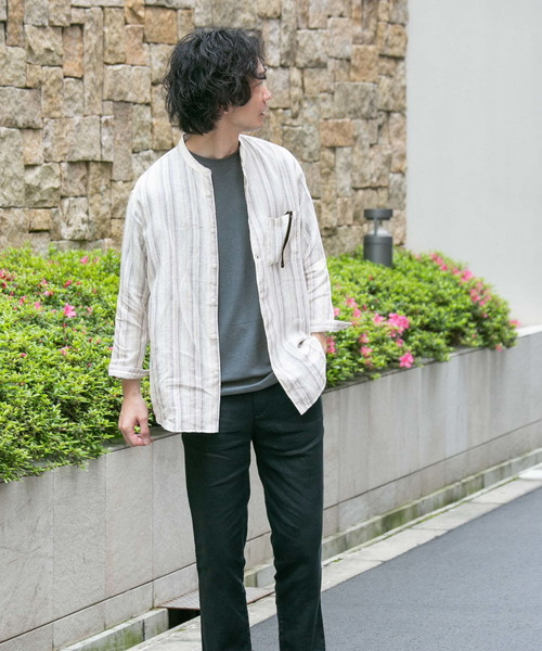 URBAN RESEARCH DOORS（アーバンリサーチドアーズ）の「リネンバンドカラー8分袖シャツ（シャツ/ブラウス・メンズ・アイボリー/ベージュ系その他/ミント/ホワイト系その他/パープル/ブラウン系その他・40/38）」の15枚目の写真