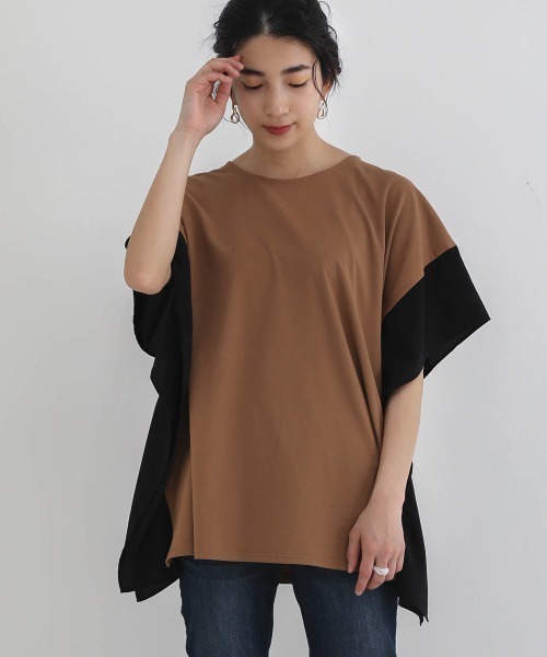 Bou Jeloud（ブージュルード）の「異素材スリーブオーバーチュニック（Tシャツ/カットソー・レディース・ホワイト系その他/オフホワイト/ブラック系その他/ブラウン・FREE）」の4枚目の写真