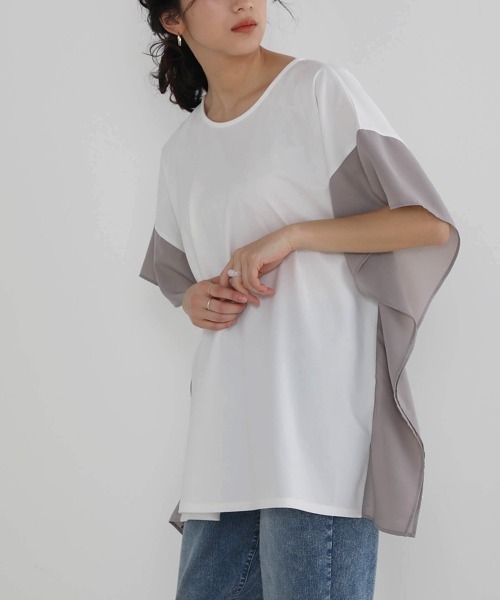 Bou Jeloud（ブージュルード）の「異素材スリーブオーバーチュニック（Tシャツ/カットソー・レディース・ホワイト系その他/オフホワイト/ブラック系その他/ブラウン・FREE）」の18枚目の写真