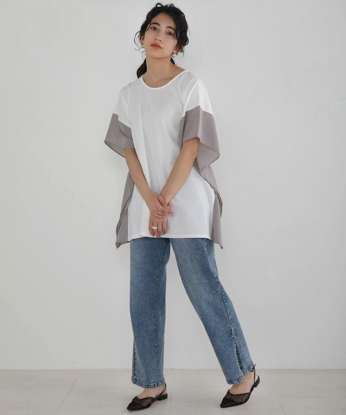 Bou Jeloud（ブージュルード）の「異素材スリーブオーバーチュニック（Tシャツ/カットソー・レディース・ホワイト系その他/オフホワイト/ブラック系その他/ブラウン・FREE）」の19枚目の写真