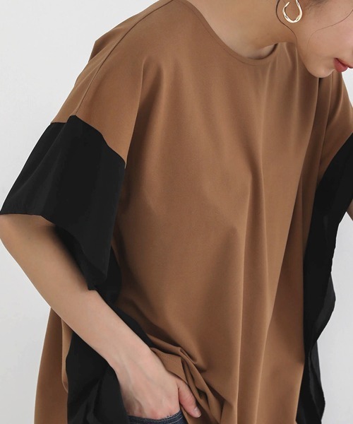 Bou Jeloud（ブージュルード）の「異素材スリーブオーバーチュニック（Tシャツ/カットソー・レディース・ホワイト系その他/オフホワイト/ブラック系その他/ブラウン・FREE）」の5枚目の写真