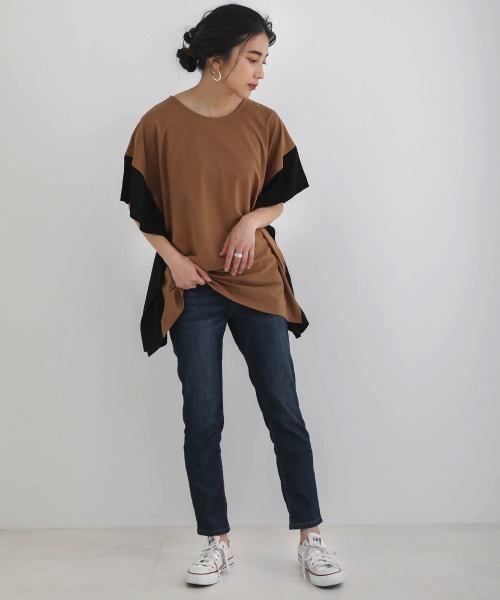 Bou Jeloud（ブージュルード）の「異素材スリーブオーバーチュニック（Tシャツ/カットソー・レディース・ホワイト系その他/オフホワイト/ブラック系その他/ブラウン・FREE）」の6枚目の写真