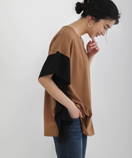 Bou Jeloud（ブージュルード）の「異素材スリーブオーバーチュニック（Tシャツ/カットソー・レディース・ホワイト系その他/オフホワイト/ブラック系その他/ブラウン・FREE）」の7枚目の写真