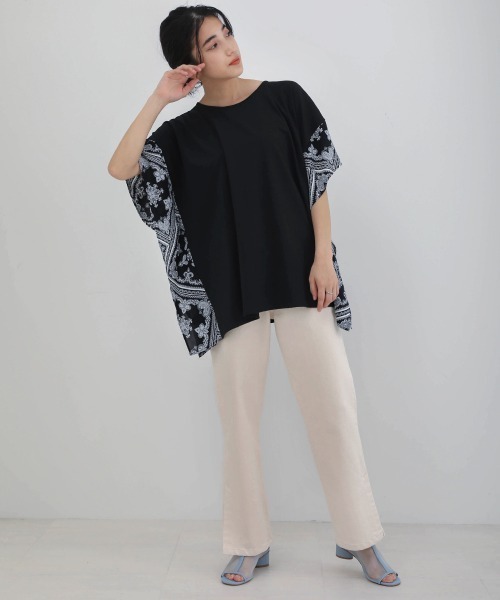 Bou Jeloud（ブージュルード）の「異素材スリーブオーバーチュニック（Tシャツ/カットソー・レディース・ホワイト系その他/オフホワイト/ブラック系その他/ブラウン・FREE）」の14枚目の写真