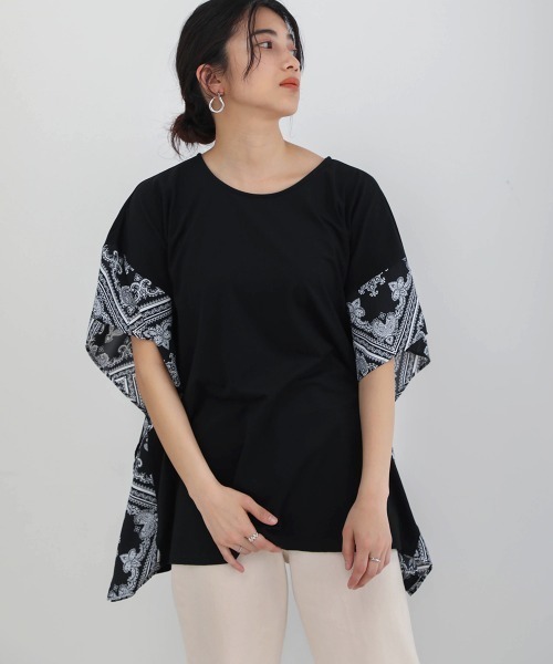 Bou Jeloud（ブージュルード）の「異素材スリーブオーバーチュニック（Tシャツ/カットソー・レディース・ホワイト系その他/オフホワイト/ブラック系その他/ブラウン・FREE）」の16枚目の写真