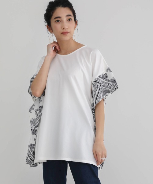 Bou Jeloud（ブージュルード）の「異素材スリーブオーバーチュニック（Tシャツ/カットソー・レディース・ホワイト系その他/オフホワイト/ブラック系その他/ブラウン・FREE）」の9枚目の写真