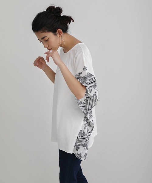 Bou Jeloud（ブージュルード）の「異素材スリーブオーバーチュニック（Tシャツ/カットソー・レディース・ホワイト系その他/オフホワイト/ブラック系その他/ブラウン・FREE）」の12枚目の写真