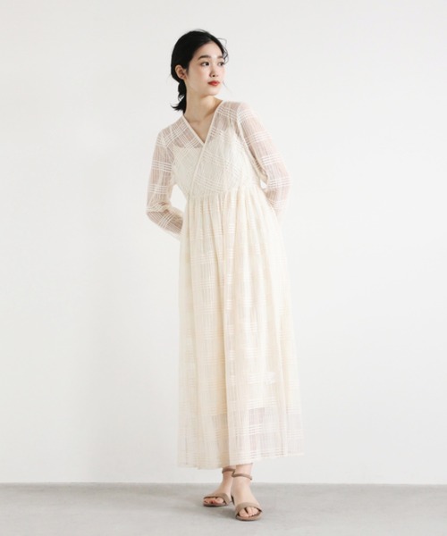 kaene（カエン）の「チェックレースカシュクールワンピース（ワンピース・レディース・ブラック/アイボリー・FREE）」の4枚目の写真