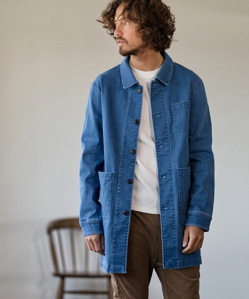 Magine（マージン）の「mj7938-STRETCH DENIM MIDDLE LENGTH COAT コート（ステンカラーコート・メンズ・インディゴブルー/ダークインディゴブルー・48/44/46）」の2枚目の写真