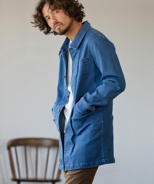 Magine（マージン）の「mj7938-STRETCH DENIM MIDDLE LENGTH COAT コート（ステンカラーコート・メンズ・インディゴブルー/ダークインディゴブルー・48/44/46）」の3枚目の写真