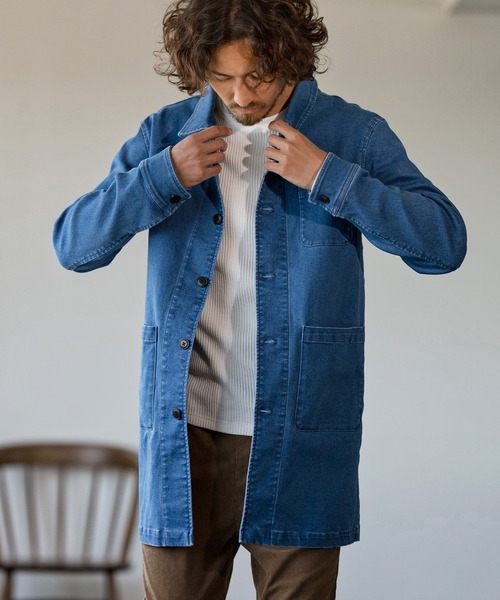 Magine（マージン）の「mj7938-STRETCH DENIM MIDDLE LENGTH COAT コート（ステンカラーコート・メンズ・インディゴブルー/ダークインディゴブルー・48/44/46）」の4枚目の写真