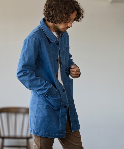 Magine（マージン）の「mj7938-STRETCH DENIM MIDDLE LENGTH COAT コート（ステンカラーコート・メンズ・インディゴブルー/ダークインディゴブルー・48/44/46）」の5枚目の写真