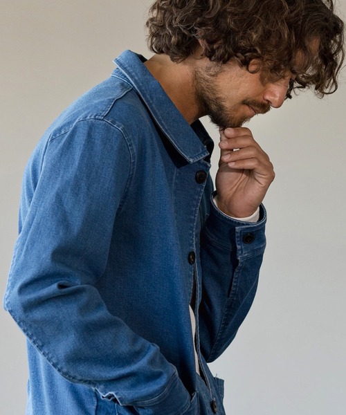 Magine（マージン）の「mj7938-STRETCH DENIM MIDDLE LENGTH COAT コート（ステンカラーコート・メンズ・インディゴブルー/ダークインディゴブルー・48/44/46）」の6枚目の写真