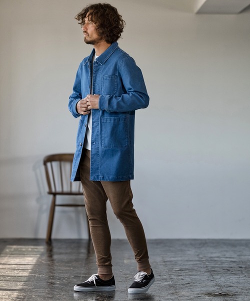 Magine（マージン）の「mj7938-STRETCH DENIM MIDDLE LENGTH COAT コート（ステンカラーコート・メンズ・インディゴブルー/ダークインディゴブルー・48/44/46）」の7枚目の写真