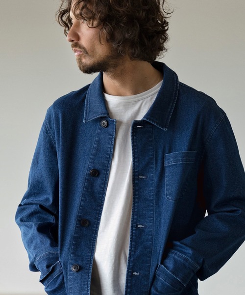 Magine（マージン）の「mj7938-STRETCH DENIM MIDDLE LENGTH COAT コート（ステンカラーコート・メンズ・インディゴブルー/ダークインディゴブルー・48/44/46）」の9枚目の写真