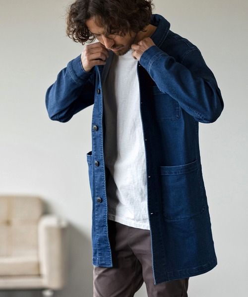 Magine（マージン）の「mj7938-STRETCH DENIM MIDDLE LENGTH COAT コート（ステンカラーコート・メンズ・インディゴブルー/ダークインディゴブルー・48/44/46）」の10枚目の写真