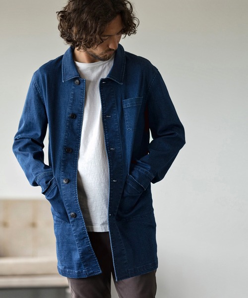 Magine（マージン）の「mj7938-STRETCH DENIM MIDDLE LENGTH COAT コート（ステンカラーコート・メンズ・インディゴブルー/ダークインディゴブルー・48/44/46）」の11枚目の写真