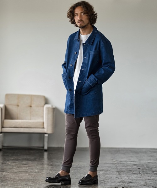 Magine（マージン）の「mj7938-STRETCH DENIM MIDDLE LENGTH COAT コート（ステンカラーコート・メンズ・インディゴブルー/ダークインディゴブルー・48/44/46）」の13枚目の写真