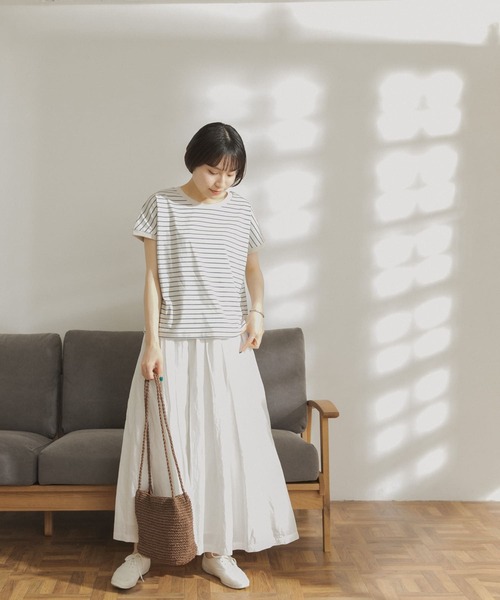 FORK&SPOON（フォークアンドスプーン）の「FORK&SPOON　ボーダーワイドTシャツ（Tシャツ/カットソー・レディース・ホワイト系その他/ブラック系その他/ブラウン系その他/グリーン系その他・ONE）」の9枚目の写真