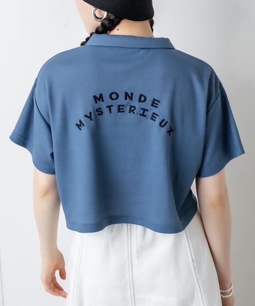 RASVOA（ラスボア）の「ワッフルショートポロシャツ（ポロシャツ・レディース・グリーン/ブルー/オフホワイト/ブラック・FREE）」の4枚目の写真