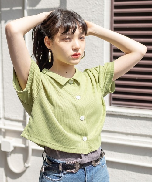 RASVOA（ラスボア）の「ワッフルショートポロシャツ（ポロシャツ・レディース・グリーン/ブルー/オフホワイト/ブラック・FREE）」の19枚目の写真