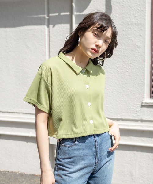 RASVOA（ラスボア）の「ワッフルショートポロシャツ（ポロシャツ・レディース・グリーン/ブルー/オフホワイト/ブラック・FREE）」の18枚目の写真