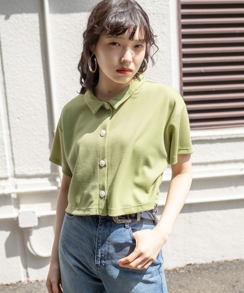 RASVOA（ラスボア）の「ワッフルショートポロシャツ（ポロシャツ・レディース・グリーン/ブルー/オフホワイト/ブラック・FREE）」の17枚目の写真